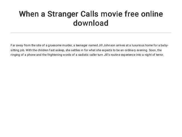 When A Stranger Calls Free Movie Download